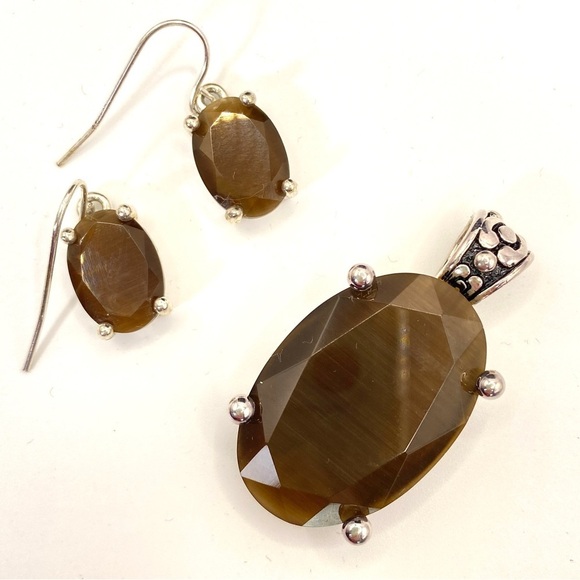 Brown Faceted Stone Pendant & Earrings Set - Picture 1 of 7